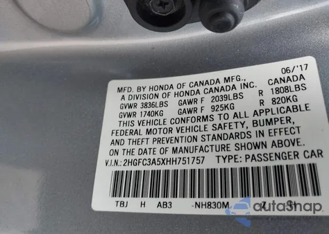 2017 Honda Civic Si z USA, uszkodzony, nr VIN 2HGFC3A5XHH751757